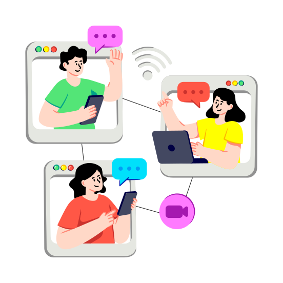 Video Call, Video Discussion, Video Message, Video Communication, Live Chat, illustration