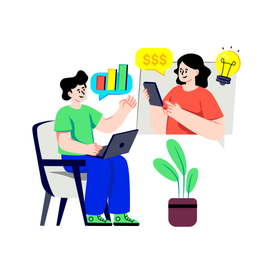 Business Virtual Meeting, Online Meeting, Creative Discussion, Creative Negotiation, Business Communication illustration