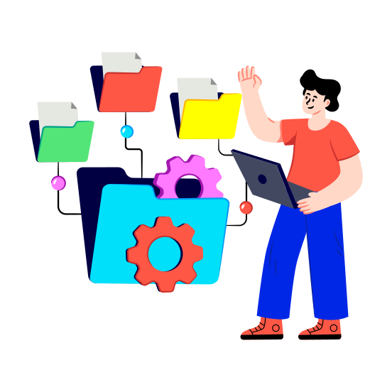 Data Management, Data Development, Data Setting, Folder Management, Document Management illustration