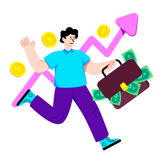 Financial Growth, Business Growth, Financial Progress, Infographic, Happy Businessman illustration