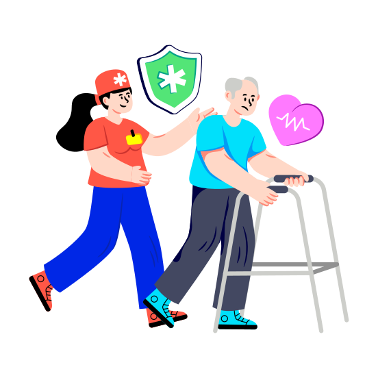 Elderly Care, Disabled Man, Physio Checking, Aged Care, Caretaker, illustration