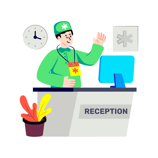 Hospital Reception, Reception Desk, Info Table, Info Desk, Front Desk illustration