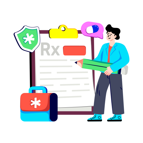 Prescription Writing, Medical Report, Rx, Medical Instruction, Medical Recommendation illustration