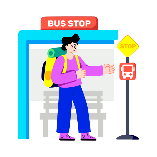 Bus Stop, Bus Terminal, Public Stop, Bus Stand, Bus Station illustration