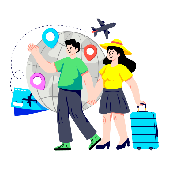 Couple Travel, Honeymoon Travel, Tourist, Air Travel, World Tour, illustration