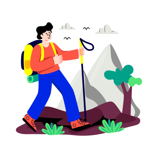 Female Hiker, Traveler, Adventurer, Tourist, Mountaineer, illustration