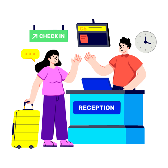 Reception Table, Reception Desk, Info Table, Info Desk, Male Receptionist illustration