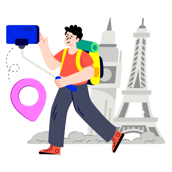 Taking Selfie, Taking Picture, Tourist, Traveler, Adventurer illustration