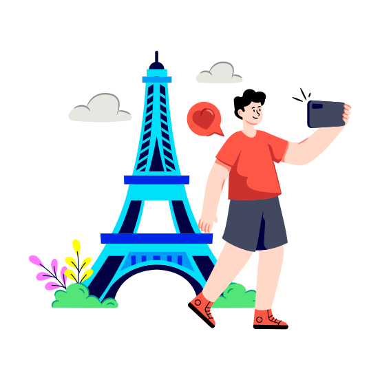 Taking Selfie, Taking Picture, Tourist, Traveler, Eiffel Tower illustration