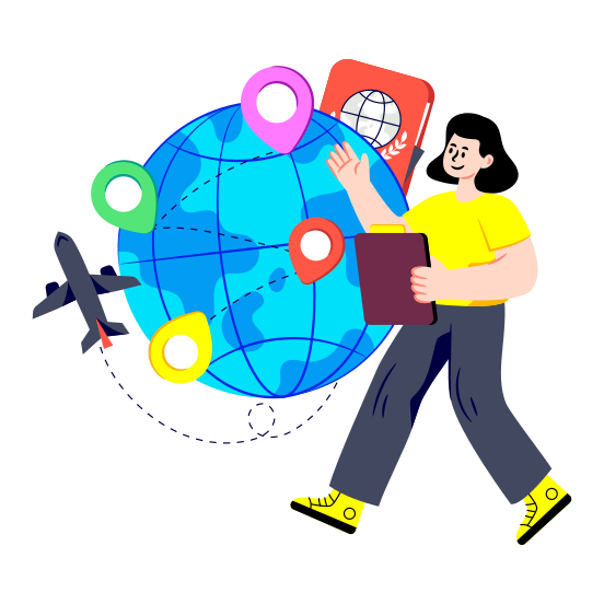 World Tour, World Travel, Travel Round The World, Global Travel, Global Flight illustration