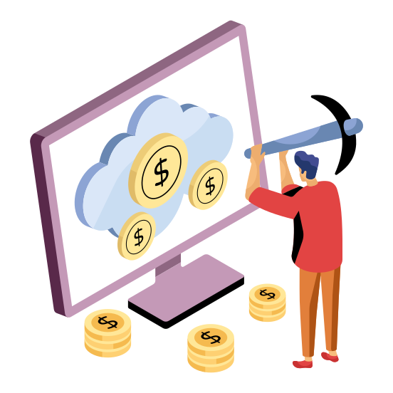 Cloud Earning, Cloud Money, Cloud Cash, Cloud Investment, Cloud Mining, illustration