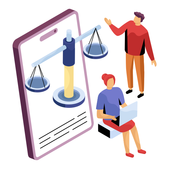 Mobile Justice, Equity, Fairness, Online Law, Justice Scale , illustration