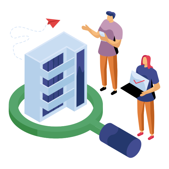 Building Relocation,building Exploration , Find Building, Search Building, Search Architecture, illustration