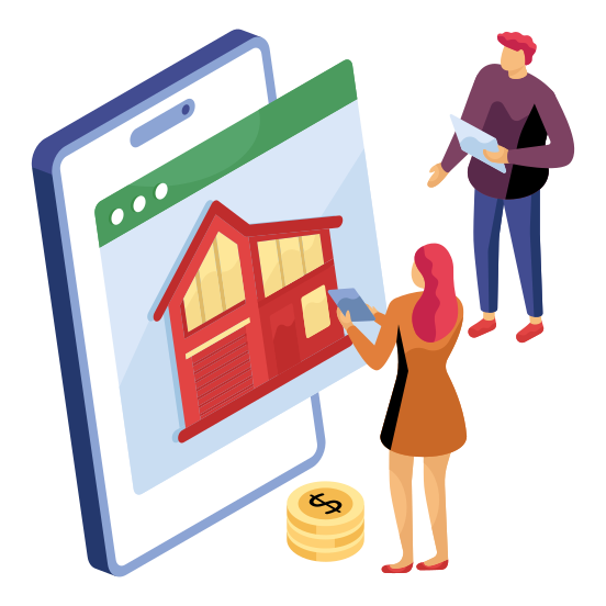 Online Property, Online House, Online Home, Online Real Estate, Real Estate Website, illustration
