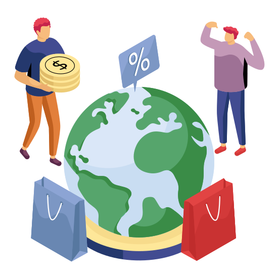 Global Shopping, Global Purchase, Commerce, International Shopping, Worldwide Shopping , illustration
