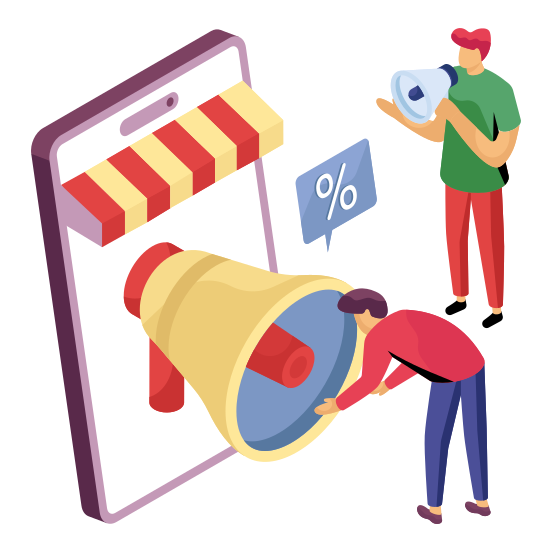 Mobile Discount Announcement, Mobile Publicity, Mobile Campaign, Phone Promotion, Mobile Marketing , illustration