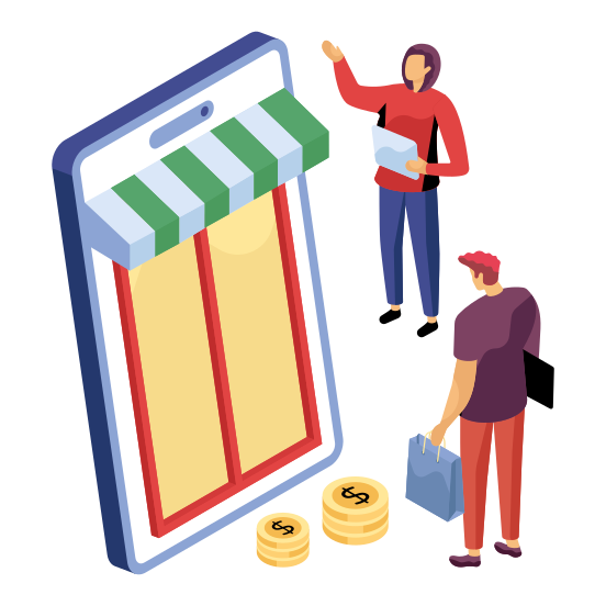 Mobile Shop, Mobile Store, Online Shop, Online Store, Ecommerce, illustration