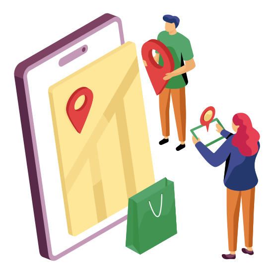 Mobile Shopping Location, Shopping Direction, Gps, Geolocation, Navigation , illustration