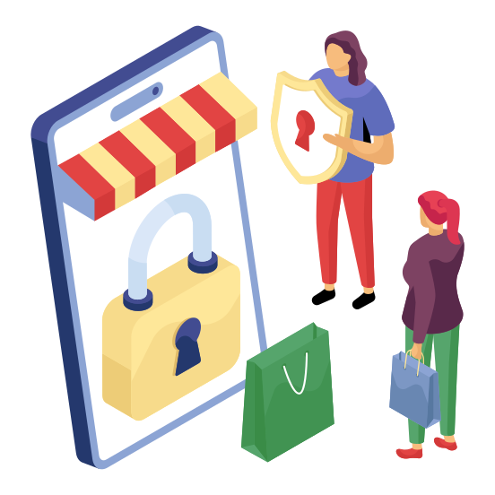 Secure Mobile Shopping, Online Shopping, Buy Online, Mcommerce, Purchase Online , illustration