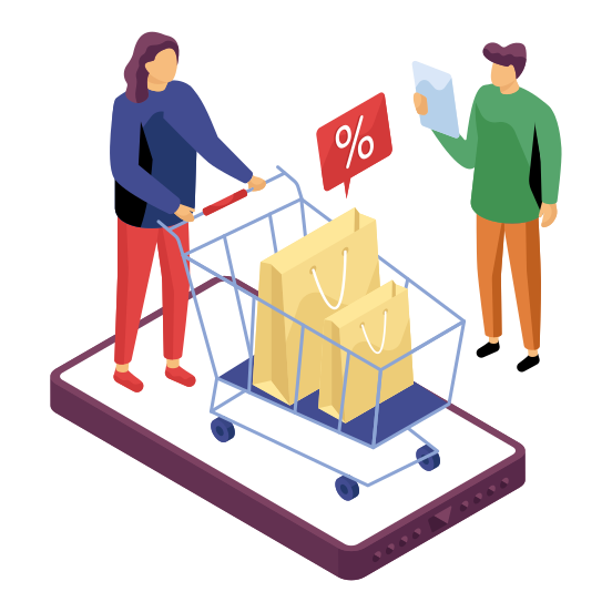 Shopping Discount, Mobile Shopping Discount, Shopping Bag, Commerce, Discount Sale, illustration