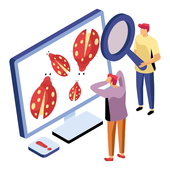 Bug Testing, Bug Analysis, Debugging, Search Virus,  Search Bug, illustration