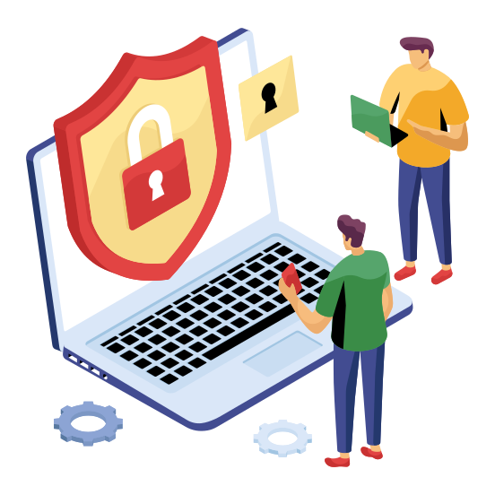 System Security, System Protection, Secure System, Laptop Security, Laptop Protection, illustration