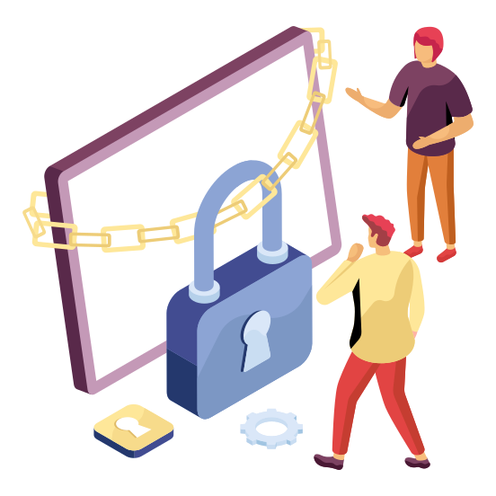 System Security, System Protection, Secure System, Laptop Security, Locked Computer, illustration