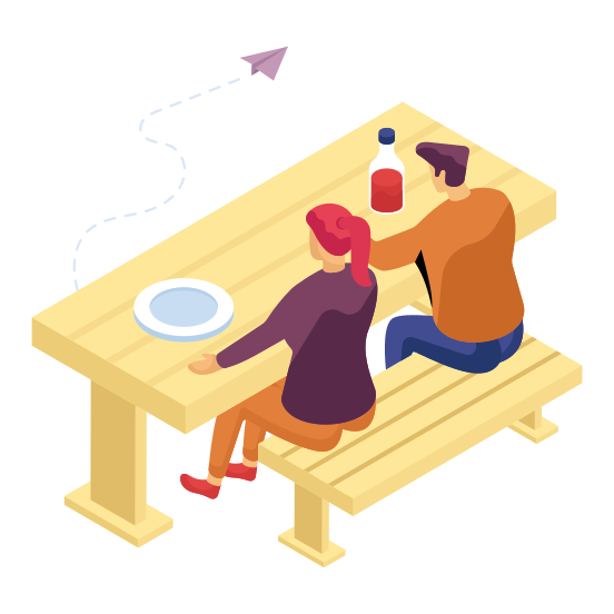 Eating Food, Eating Meal, Lunch, Dinner, Restaurant Table, illustration