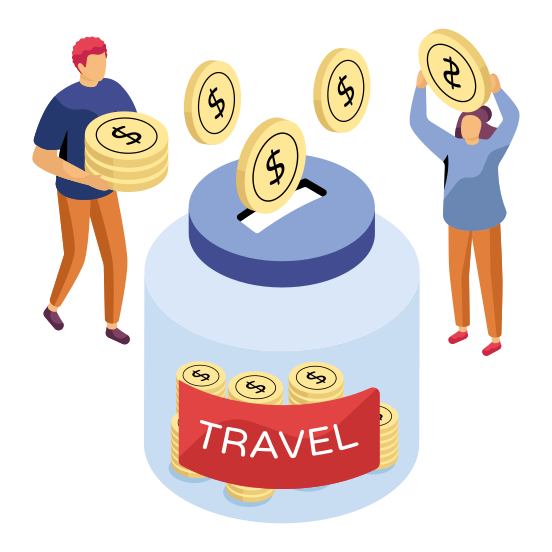 Money Jar, Cash Jar, Coins Jar, Travel Savings, Money Box, illustration