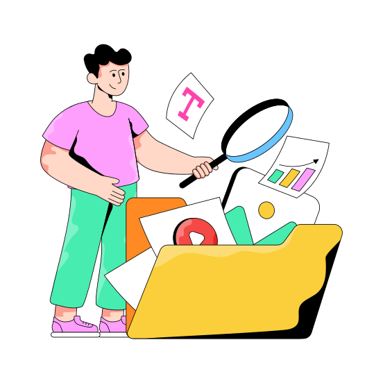 Data Search, Search Folder, Search Document, Data Analysis, Data Exploration illustration