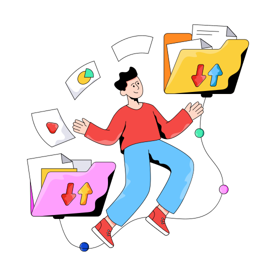 Data Transfer, Document Transfer, Doc, Archive, Binder illustration