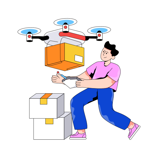 Drone Delivery, Logistic Delivery, Quadcopter Delivery, Drone Package, Drone Parcel illustration