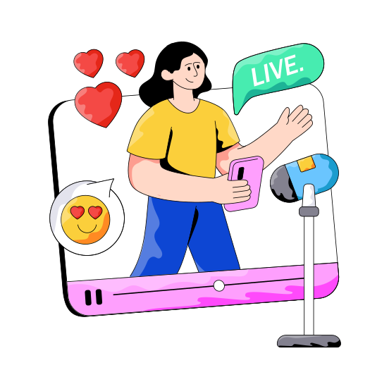 Live Streaming, Live Video, Live Broadcast, Live Webinar, Social Media User illustration