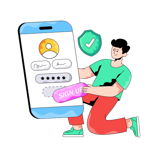 Mobile Sign Up, Mobile Login, Profile Login, Account Login, Secure Sign Up, illustration