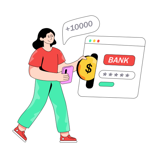 Money Deposit, Cash Deposit, Online Banking, E Banking, Web Banking illustration