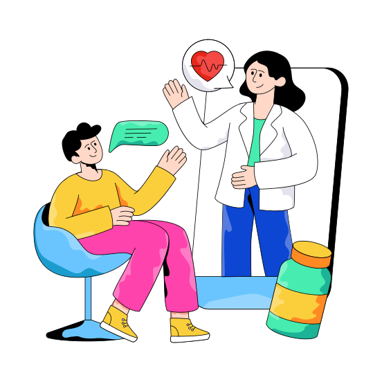 Online Consultation, Doctor Patient Discussion, Online Healthcare, Online Medication, Healthcare App illustration
