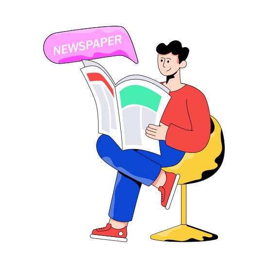 Reading Newspaper, Newsletter, News Media, Journalist, Hobby illustration
