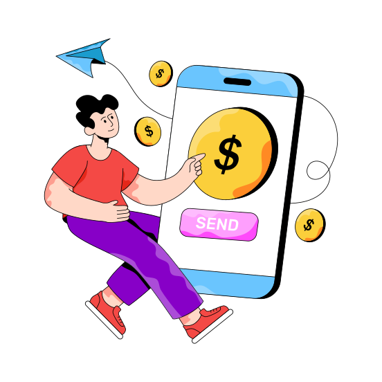 Send Money, Send Cash, Money Transfer, Mcommerce, Banking App illustration