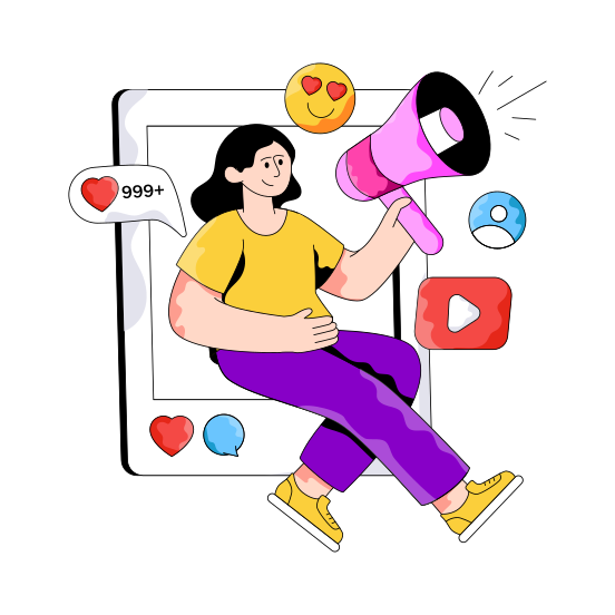 Social Media Influencer, Social Media Marketer, Promotion, Publicity, Marketing illustration