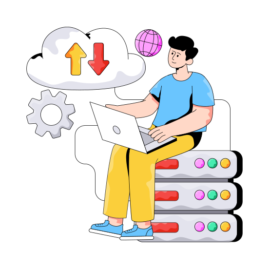 Cloud Server Hosting, Cloud Data Transfer, Cloud Computing, Cloud Technology, Cloud Management illustration