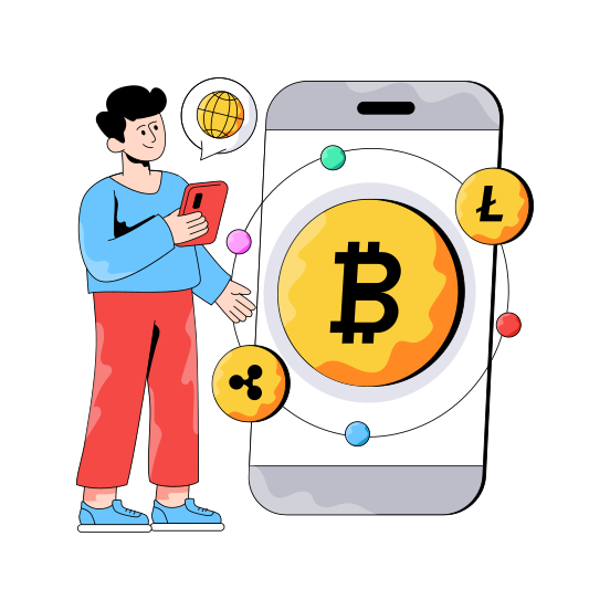 Mobile Bitcoin, Bitcoin App, Crypto, Btc, Digital Currency illustration