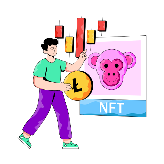 Nft Market Trading, Non Fungible Token Trading, Digital Platform, Online Trading, Cryptocurrency Trading illustration