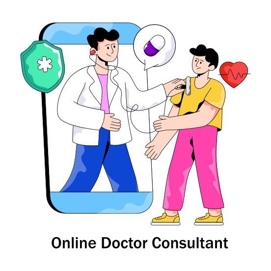 Online Consultation, Doctor Patient Discussion, Online Healthcare, Online Medication, Healthcare App illustration