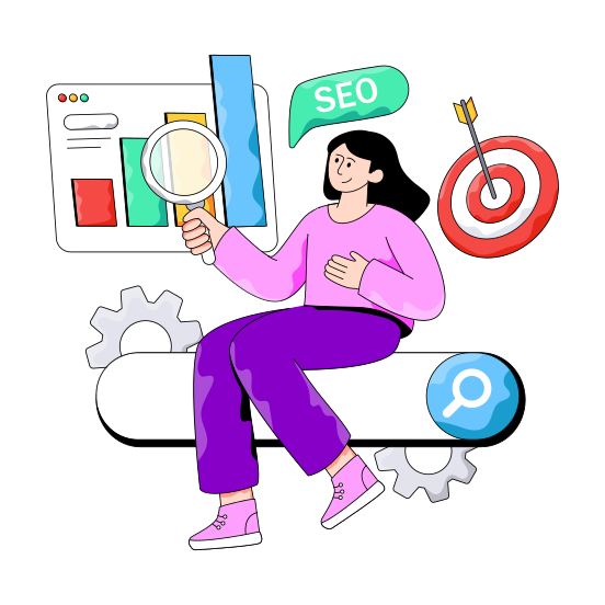 Seo, Search Engine Optimization, Optimizational Research, Online Marketing, Digital Marketing illustration