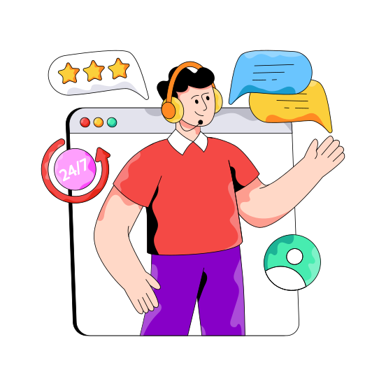 Customer Assistance, Helpline, Hotline, Online Services, Customer Care illustration
