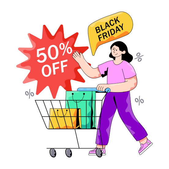 Shopping Discount, Shopping Sale, % Off, Black Friday Sale, Commerce illustration