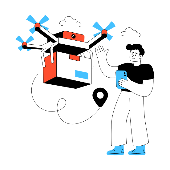 Drone Delivery, Logistic Delivery, Quadcopter Delivery, Drone Package, Drone Parcel illustration
