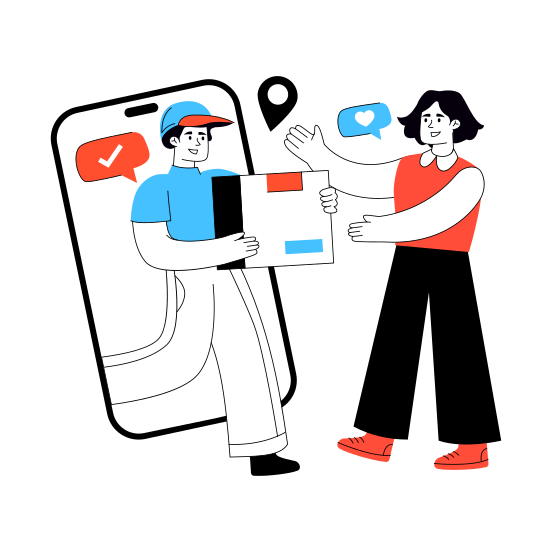 Mobile Parcel Delivery, Mobile Package, Online Package, Online Delivery, Phone Parcel illustration