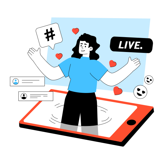 Live Streaming, Live Broadcast, Social Media Live, Social Media User, Social Media Interaction illustration