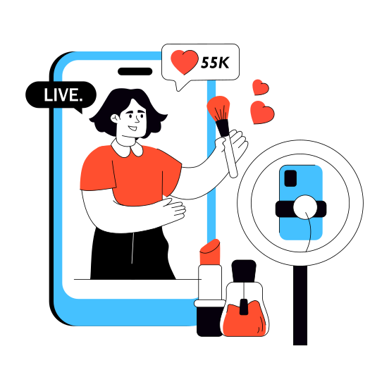 Makeup Influencer, Makeup Tutorial, Makeup Video, Live Streaming, Live Broadcast illustration